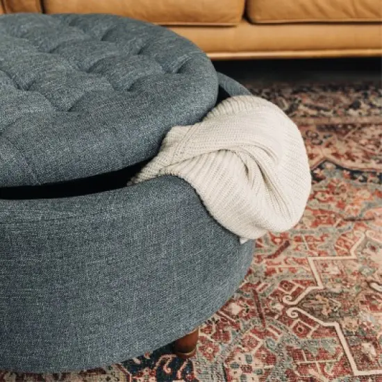 Large Round Tufted Storage Ottoman with Lift Off Lid - WOVENBYRD image {12}