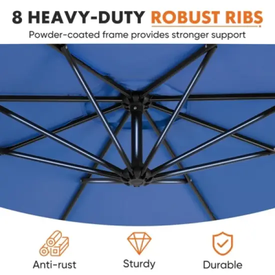 DOMETOUR 9.8FT Offset Patio Umbrella, Cantilever Outdoor Sun Shade, Easy Tilt, UV Protection for Backyard, Lawn, Garden, Pool image {5}