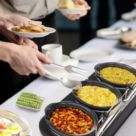 Heynemo Triple Slow Cooker with three 1.5-Quart Ceramic Pots, Buffet Servers and Warmers with Glass Lids and 3 Spoons, Stainless Steel image {5}