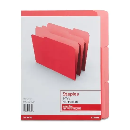 MyOfficeInnovations Colored Top-Tab File Folders 3 Tab Red Letter Size 24/Pack 659791 image {1}