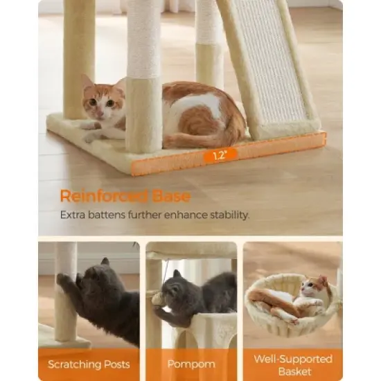 Feandrea Cat Tree, Small Cat Tower, Cat Condo, Kitten Activity Center with Scratching Post, Basket, Cave image {4}