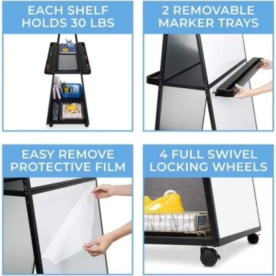 Mobile Whiteboard | Double-Sided Dry Erase Board - White image {4}