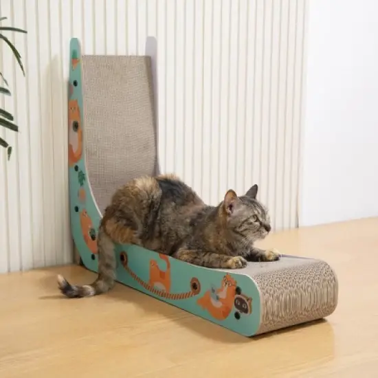 Sandinrayli L-Shape Cat Scratcher Lounge, Corrugated Cardboard Scratching Pad for Indoor Cats image {2}