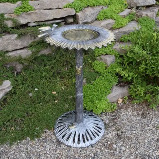 34" Metal Sunflower BirdBath - Antique Pewter - Oakland Living: Freestanding, Weather-Resistant image {7}