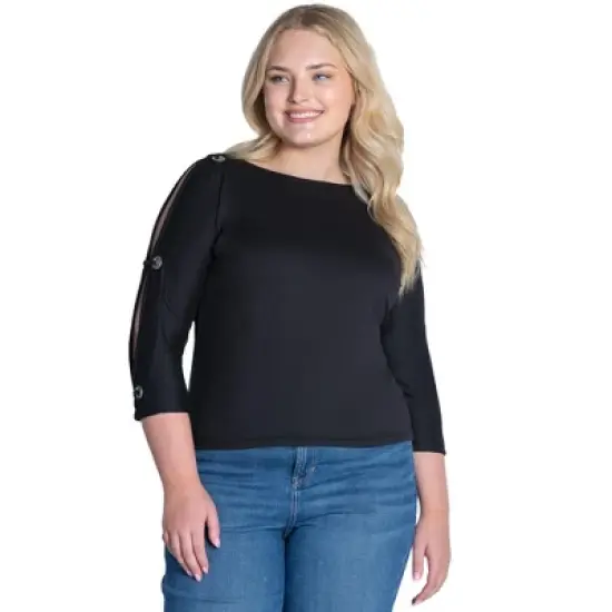 Womens Plus Size Three Quarter Sleeve Boatneck Cold Shoulder Top image {6}