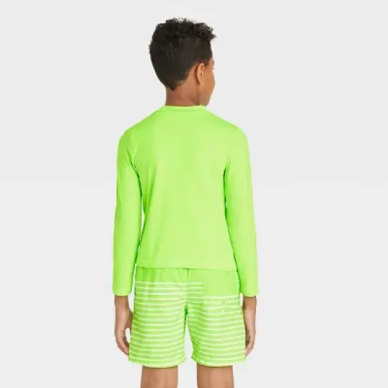 Boys' Solid Long Sleeve Rash Guard Swim Shirt - Cat & Jack&trade; Lime Green image {1}