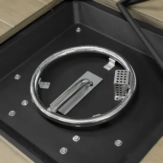 Greemotion 71" Bordeaux Wood Textured Metal Top Dining Fire Pit Table with Ice Chest Insert Brown: Contemporary Outdoor Furniture, Aluminum Frame image {8}