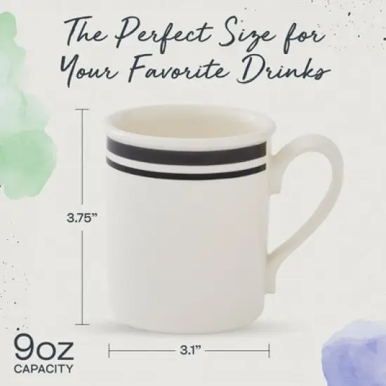 Portmeirion Potter's 9oz Stripe Breakfast Mug, Set of 4, Elegant Earthenware Tea Mugs with Handle for Coffee Lovers, Classic Stripe Design - Black image {5}