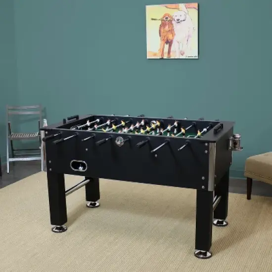 Sunnydaze Indoor Modern Style Foosball Soccer Game Table with Drink Holders and Manual Scorers - 55" - Black image {2}