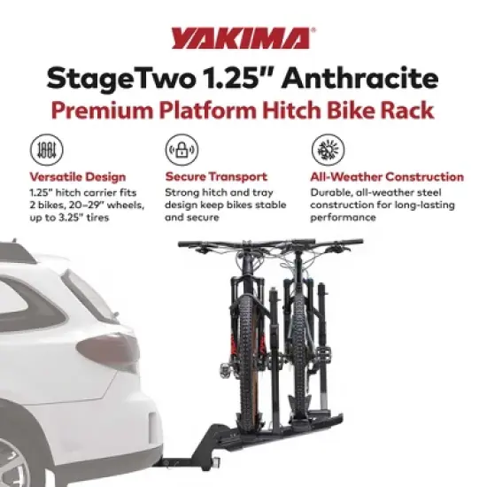 Yakima StageTwo Premium Bike Tray Hitch Bike Rack Compatible Wheelbases image {1}