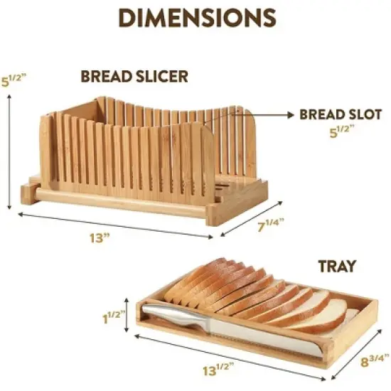 Bread Slicer for Homemade Bread - Bamboo Folding Bread Cutter with Knife, Crumb Tray & Adjustable Slicing Guide for Loaves, Bagels & Cakes image {8}