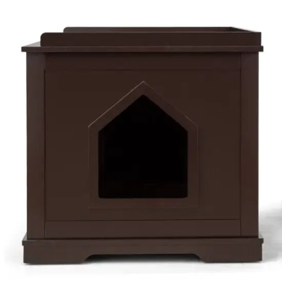 Tangkula Cat House Litter Box Pet Cat Washroom Nightstand Cat Storage Bench Coffee/Black image {1}
