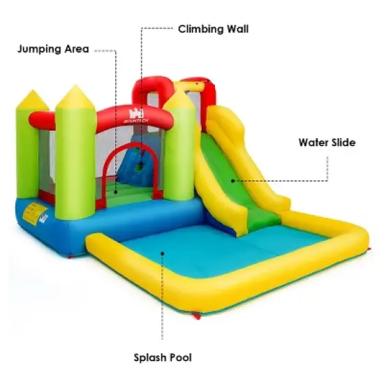 Costway Inflatable Bounce House Water Slide Jump Bouncer with Climbing Wall and Splash Pool Blower Excluded image {5}