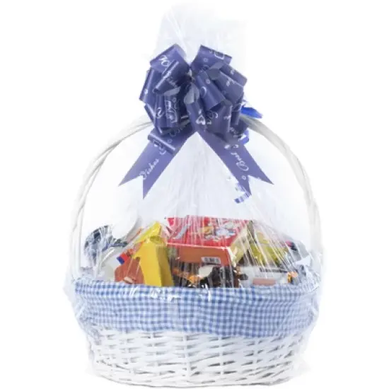 Traditional White Round Willow Gift Basket with Gingham Liner and Sturdy Foldable Handles, Food Snacks Storage Basket image {2}