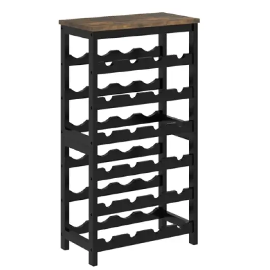Itopfox 6-Tier Bamboo Wine Rack Freestanding Floor, 24 Bottles Wine Storage Shelves with Table Top, Stackable Display for Kitchen, Bar Rustic Brown image {8}