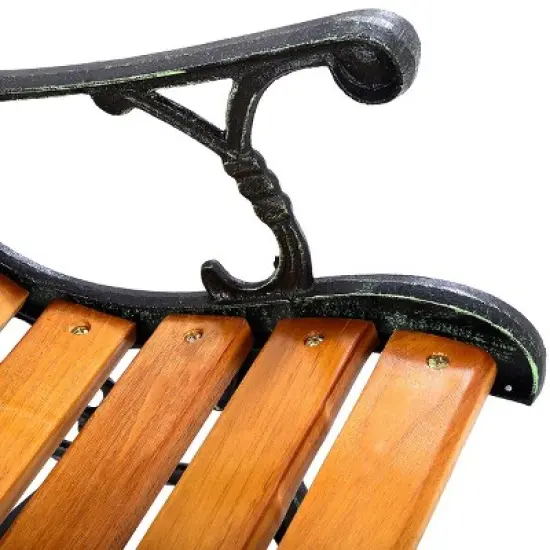 Tangkula Garden Iron Bench Porch Path Hardwood Chair for Patio Park Outdoor Deck image {6}