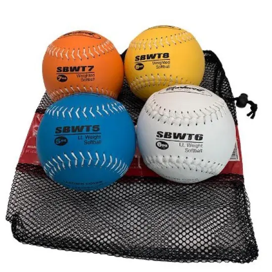 Markwort 12" Weighted Training Softball Set &ndash; Set of 4 Balls (5 oz, 6 oz, 7 oz, 8 oz) &ndash; Leather Cover image {1}