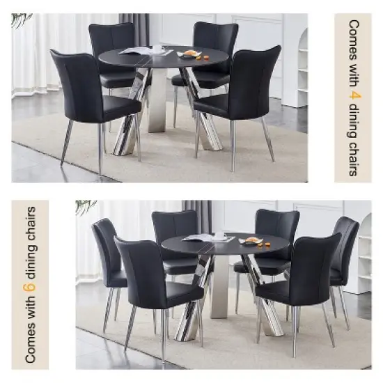 INFURNIC Patio End Tables, Modern Round Dining Table, Round White Dining Table for 4 for Small Space, Apartment, Studio,  Black, 42"*42"*29.5 image {2}