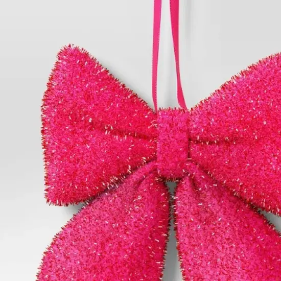 6.5" Christmas Tinsel Bow Ornament Hot Pink&nbsp; - Wondershop&trade; image {2}