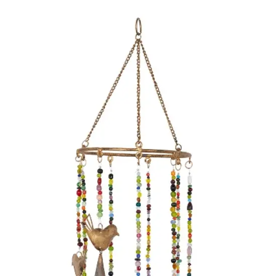 26" x 7" Eclectic Metal Birds Windchime with Beaded Strands Gold - Olivia & May: Indoor Musical Decor image {4}