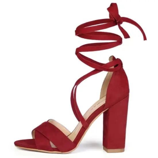 Allegra K Women's Crisscross Front Block Heeled Lace Up Sandals image {6}