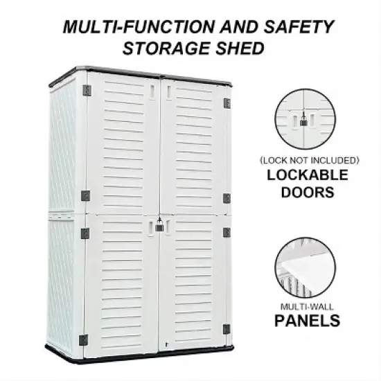 WELLFOR 380 gal Vertical Storage Deck Box Beige image {4}