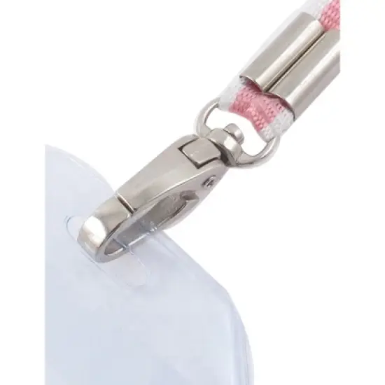 Unique Bargains Plastic Vertical ID Badge Card Neck Strap Holder Pink White image {1}