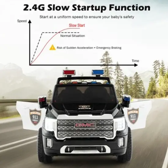 Costway 12V Licensed GMC Kids Ride On Police Car 2-Seater Truck w/Remote Control & Music image {7}