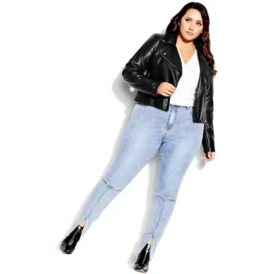 Women's Plus Size Jacket Zip Biker - Black | CITY CHIC image {2}