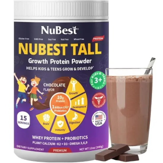 NuBest Tall Protein - Height Growth & Bone Strength Chocolate Shake with Probiotics for Kids & Teens, Ages 3+, 15 Servings image {8}