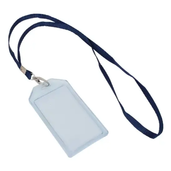 Unique Bargains Office Factory Plastic Name ID Card Container w Blue Nylon Lanyard Clear 2 Pcs image {3}
