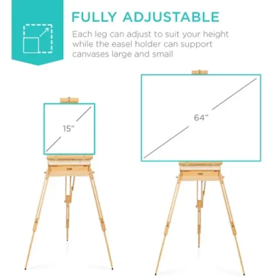 Best Choice Products French Easel, 32pc Beginners Kit Portable Wooden Adjustable Tripod  w/ Paint Supplies image {3}