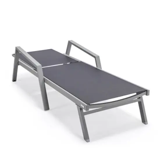 LeisureMod Marlin Modern Patio Sling Chaise Lounge Chair with Arms in Grey Aluminum &ndash; Outdoor Patio, Poolside, Balcony, Garden, Deck Seating image {5}