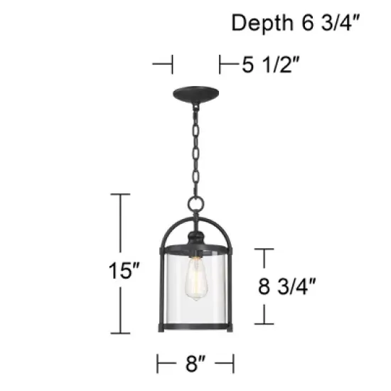 John Timberland Modern Outdoor Ceiling Light Hanging Black 15" Cylindrical Glass for Exterior House Porch Patio Deck image {3}
