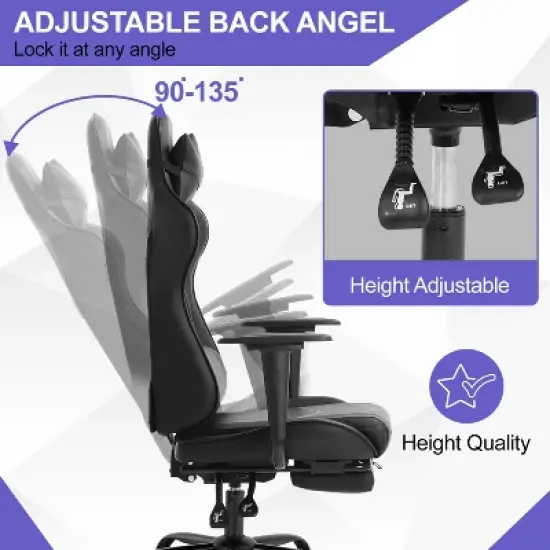 BestMassage Gaming Chair Computer Gamer Chair with Lumbar Support and Footrest Rolling Swivel Design Office Chair for Home Office and Gaming image {4}