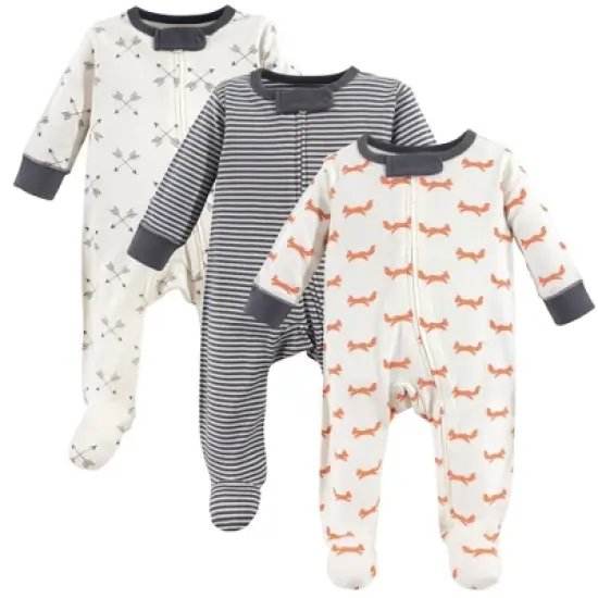 Touched by Nature Baby Boy Organic Cotton Zipper Sleep and Play 3pk, Fox image {4}