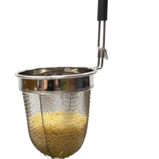 SAMMART Stainless Steel Mesh Noodle Strainer basket with Black Silicone Handle - Pasta Sieve Colander image {3}