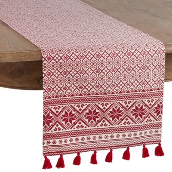 Saro Lifestyle Christmas Pattern Cotton Table Runner image {6}