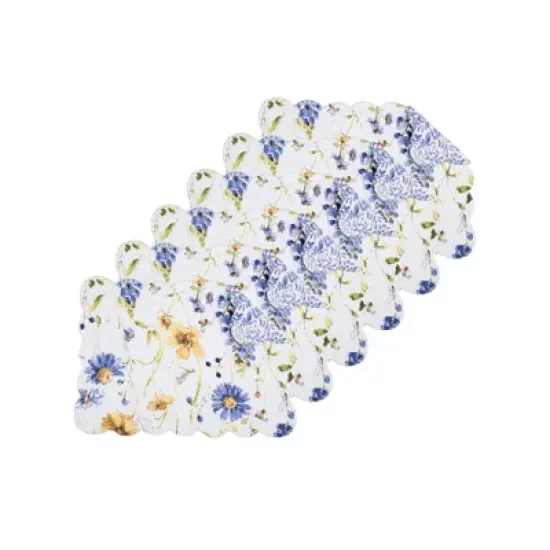 C&F Home Lovely Blues Scalloped Quilted Placemats Set of 6 Floral Design, 13" x 19" image {8}