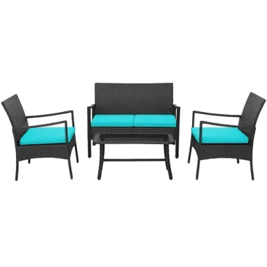 Costway 4PCS Patio Wicker Furniture Set Cushioned Chairs& Loveseat with Coffee Table Garden image {6}