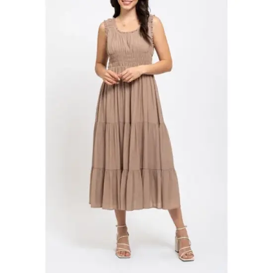 August Sky Women's Sleeveless Tiered Midi Dress image {2}