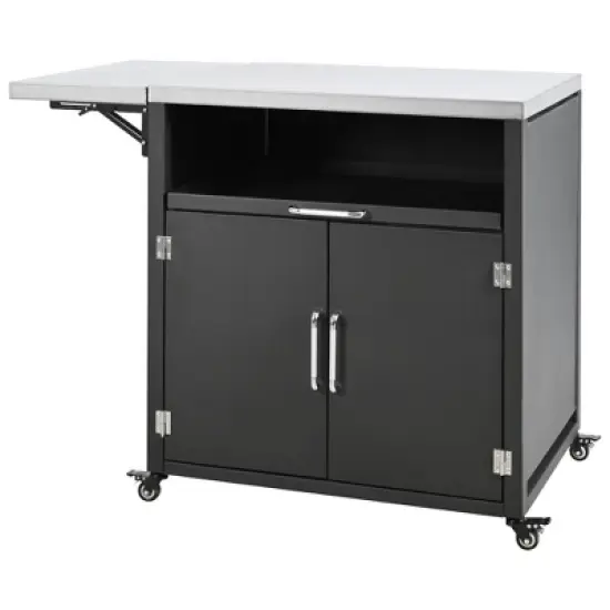 YOOCOZZ Outdoor Rolling Iron Cabinet with Folding and Extendable Work Surfaces, Ample Storage Space - Black image {15}