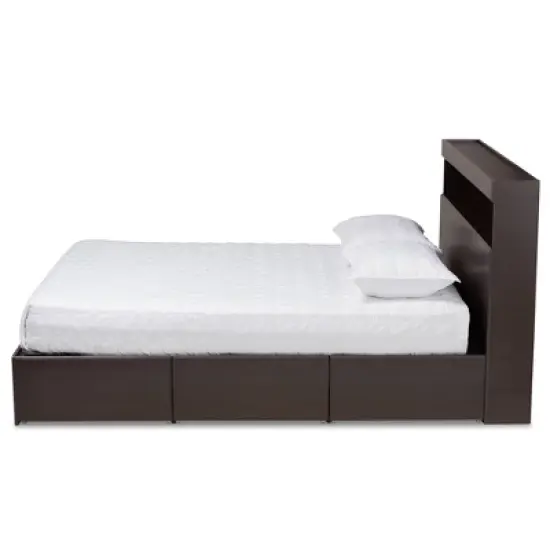 Queen 6 Drawer Blaine Wood Platform Storage Bed Dark Brown - Baxton Studio image {2}