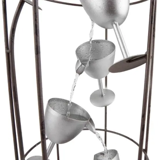 44" Iron Indoor/Outdoor Bottle Shaped Water Fountain with Tiering Wine Glasses Brown - Alpine Corporation image {4}