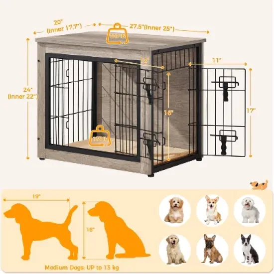 Yaheetech Industrial Multi-functional Dog Crate Furniture Wooden Dog Kennel image {2}
