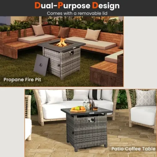 Tangkula 29" Propane Rattan Firepit Table w/ Lava Rocks & Protective Cover Metal Frame image {9}