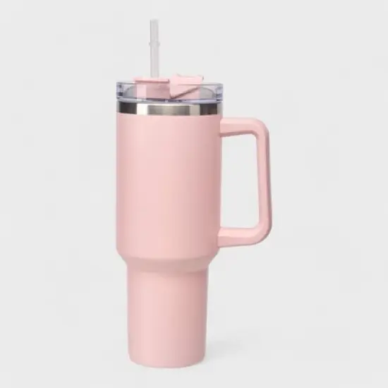 40oz Stainless Steel Insulated Tumbler with Handle and Straw Lid image {9}