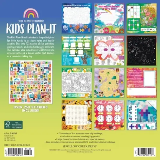 Willow Creek Press 2024 Wall Calendar 12"x12" Kids Plan It Activity image {1}