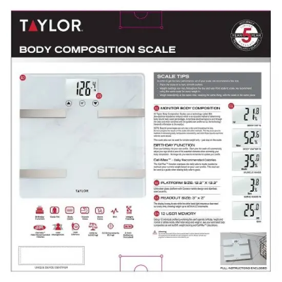 Taylor BIA Weight Tracking Digital Scale - Marble Design image {5}