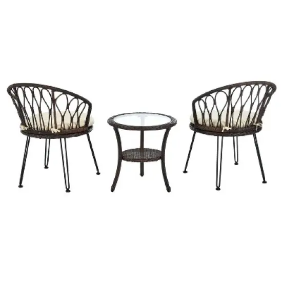 3-PCS Patio Conversation Set Outdoor Leisure Set Furniture Set with 2 Rattan Chairs & Glass Round Table for Patios, Balconies, Courtyard -ModernLuxe image {8}